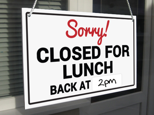 WIPE AREA 'SORRY CLOSED FOR LUNCH - BACK AT' HANGING SHOP DOOR SIGN ...